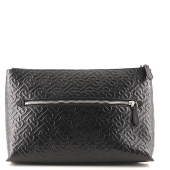 Burberry Zip Wristlet Pouch Monogram Embossed Leather Medium