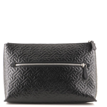 Burberry Zip Wristlet Pouch Monogram Embossed Leather Medium