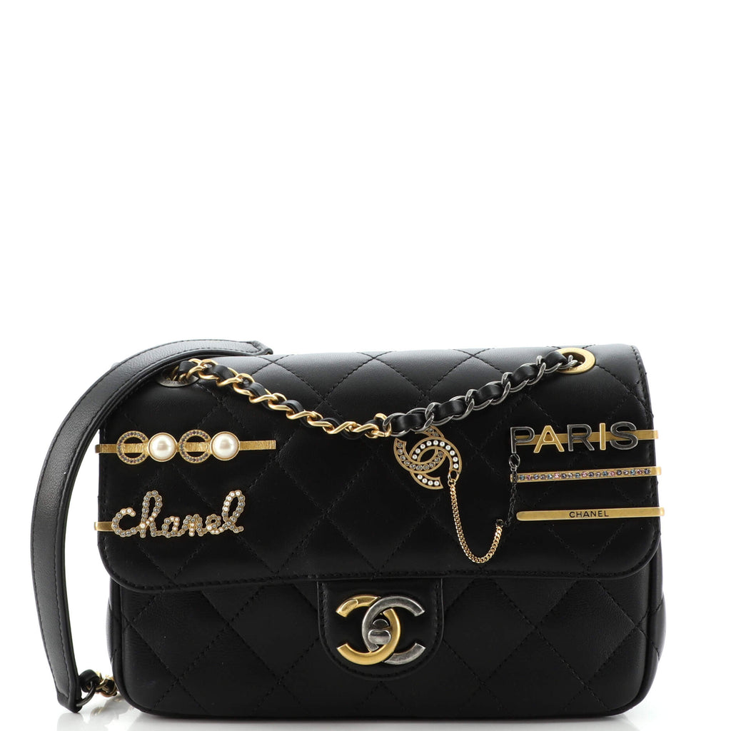 Chanel Hairpin Charms Two-Tone CC Flap Bag Embellished Quilted Lambskin Mini