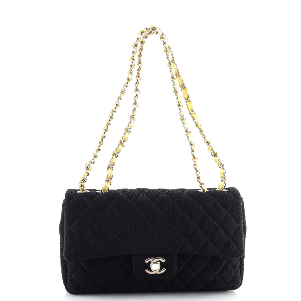 Chanel Classic Single Flap Bag Quilted Perforated Jersey Medium Black  13540529