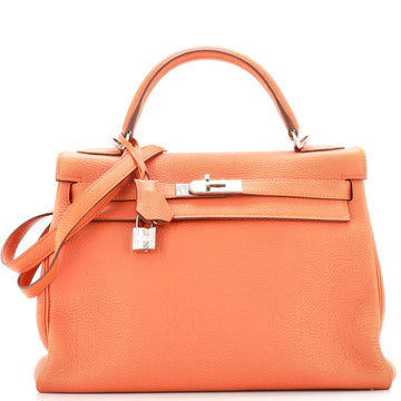 Hermes Kelly Handbag Orange Togo with Palladium Hardware 32