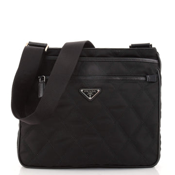 Prada Front Zip Messenger Quilted Tessuto Medium