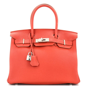 Hermes Birkin Handbag Red Togo with Palladium Hardware 30