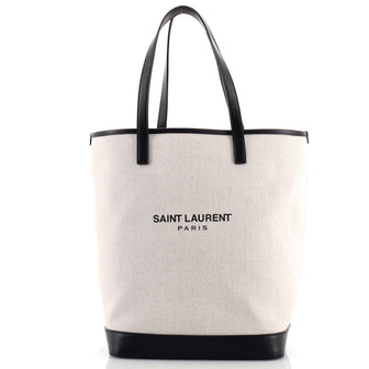 Saint Laurent Teddy Shopping Tote Canvas with Leather