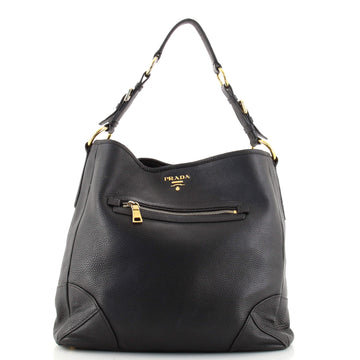 Prada Front Zip Pocket Hobo Vitello Daino Medium