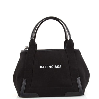 Balenciaga Navy Cabas Canvas with Leather Small