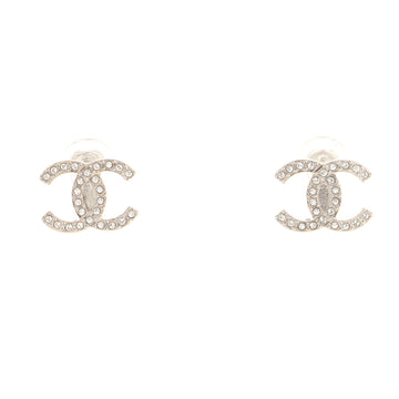 Chanel CC Stud Earrings Crystal Embellished Metal
