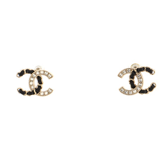Chanel Vintage Allure Chain CC Stud Earrings Crystal Embellished Metal and Lambskin