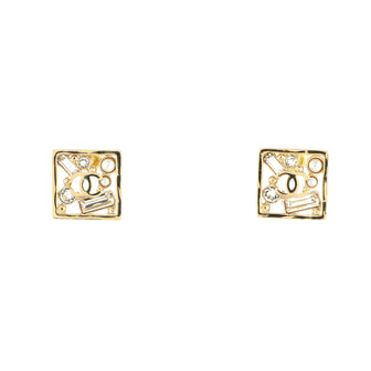 Chanel CC Square Stud Earrings Metal with Crystals and Faux Pearls