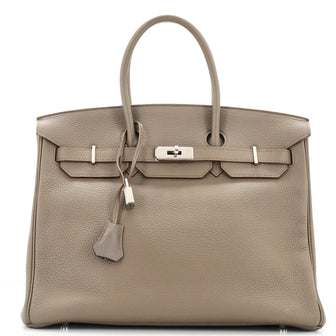 Hermes Birkin Handbag Grey Clemence with Palladium Hardware 35