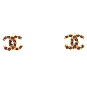 Chanel CC Stud Earrings Crystal Embellished Metal