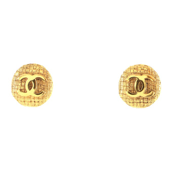 Chanel Vintage CC Round Clip-On Earrings Brooch Textured Metal