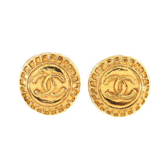 Chanel Vintage CC Round Button Clip-On Earrings Metal