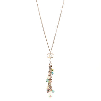 Chanel Vintage CC Flowers Drop Pendant Necklace Metal with Faux Pearls and Beads