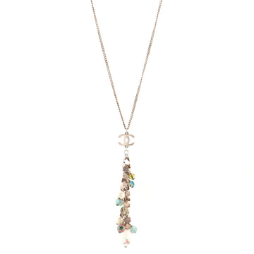Chanel Vintage CC Flowers Drop Pendant Necklace Metal with Faux Pearls and Beads