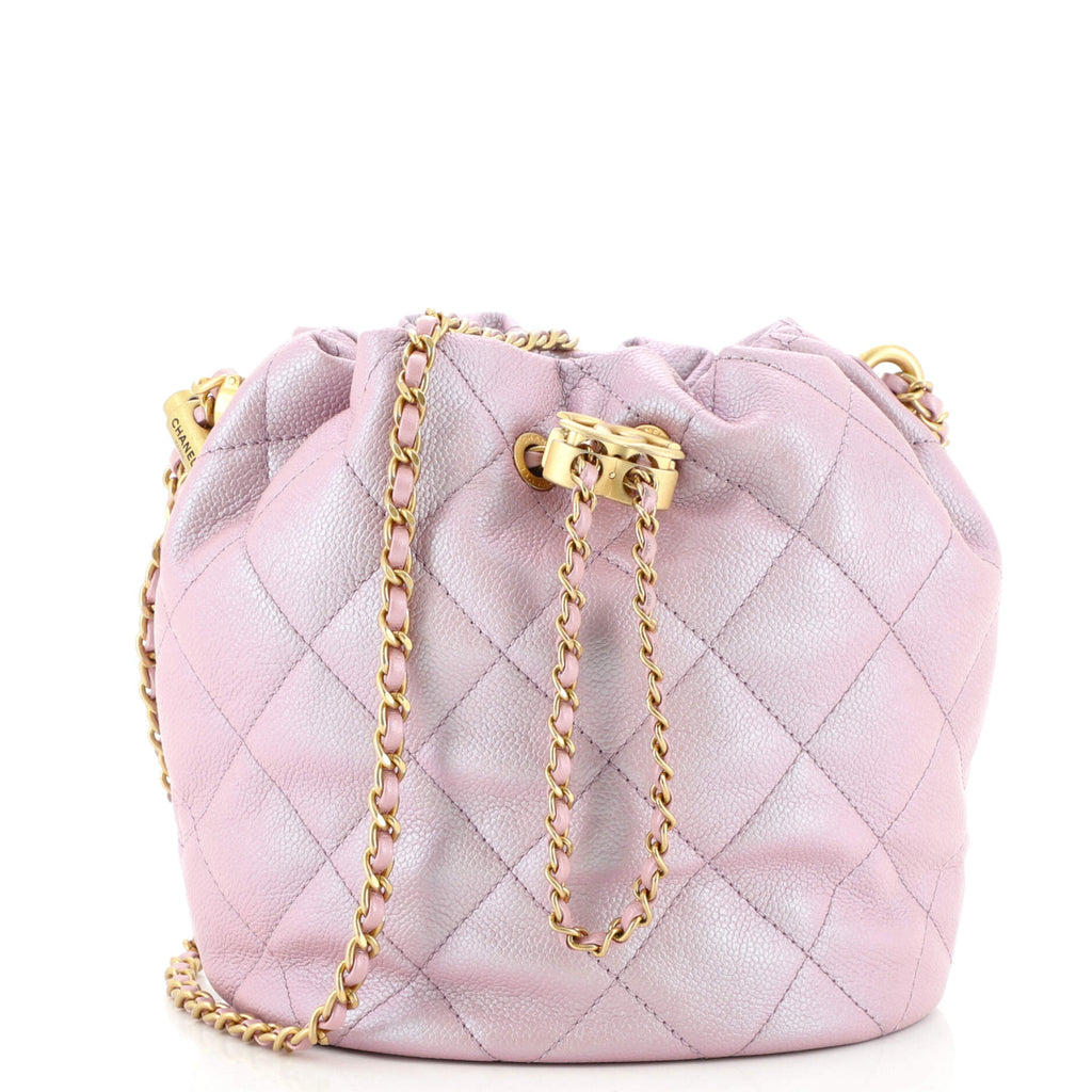 CHANEL Iridescent Caviar Quilted My Perfect CC Bucket Drawstring Bag Pink  972171