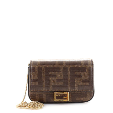 Fendi Chain Baguette Charm Bag Zucca Coated Canvas Nano
