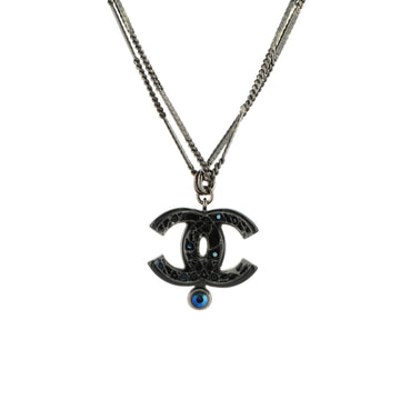 Chanel CC Pendant Double Chain Necklace Metal with Crystals and Faux Pearl and Resin Long