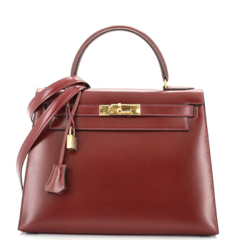 Hermes Kelly Handbag Red Box Calf with Gold Hardware 28