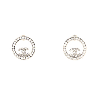 Chanel Round CC Cut Out Stud Earrings Metal with Crystals