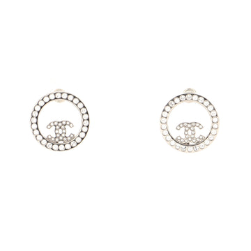 Chanel Round CC Cut Out Stud Earrings Metal with Crystals
