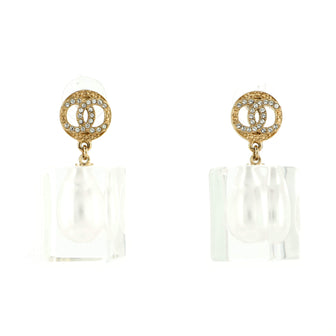 Chanel CC Teardrop Cube Earrings Metal with Crystals and Lucite