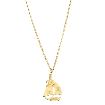 Chanel Sail Boat Pendant Necklace Metal Long