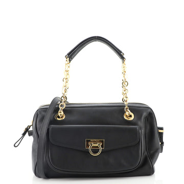 Salvatore Ferragamo Gancini Pocket Chain Convertible Bowler Bag Leather Small