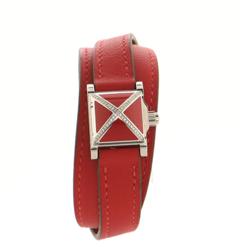 Hermes Medor Rock Quartz Watch Lacquered Steel and Leather with Diamonds 16
