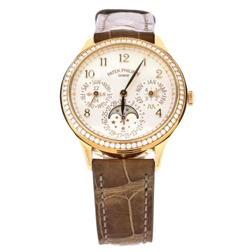 Grand Complications Perpetual Calendar Moonphase Ultra Thin Automatic Watch Rose Gold and Alligator with Diamond Bezel 35