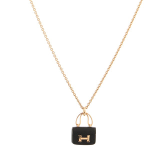 Hermes Amulettes Constance Pendant NM Necklace 18K Rose Gold with Black Jade