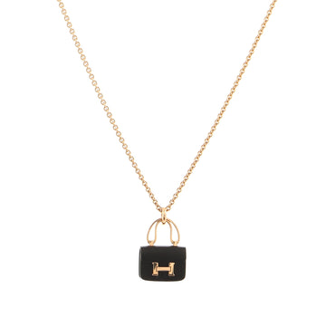 Hermes Amulettes Constance Pendant NM Necklace 18K Rose Gold with Black Jade