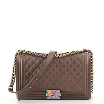 Chanel Boy Flap Bag Quilted Iridescent Goatskin New Medium