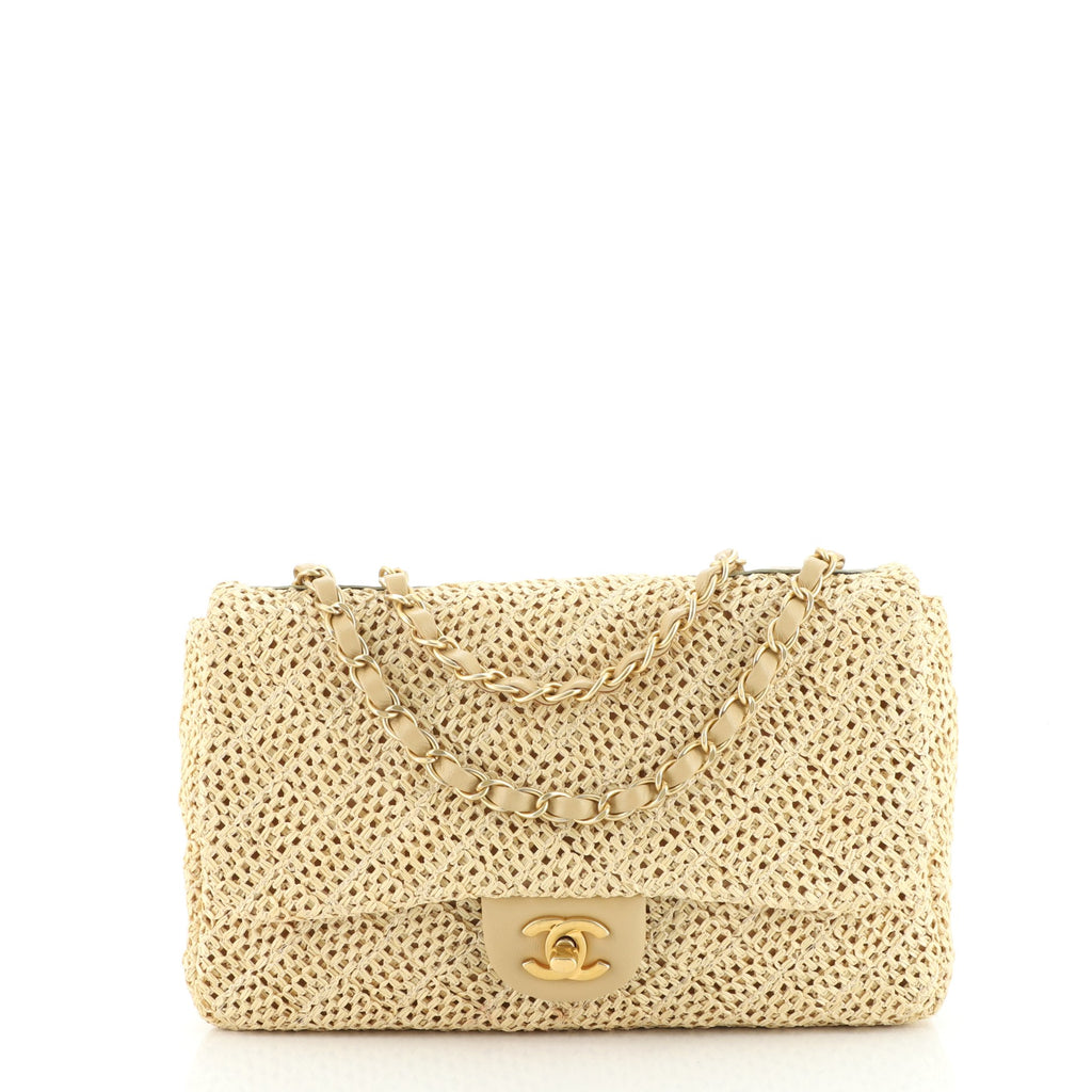 Chanel Paris-Athens Classic Double Flap Bag Quilted Woven Raffia Medium  Neutral 1356363