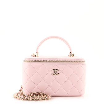 Chanel Classic Top Handle Vanity Case with Chain Quilted Lambskin Small
