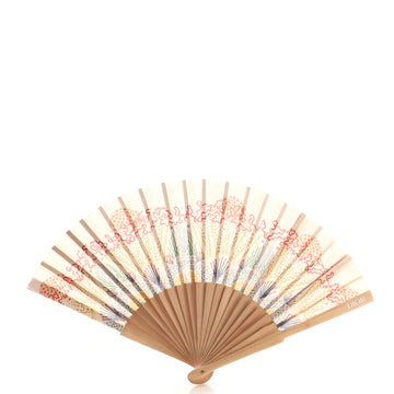 Christian Dior Folding Fan Wood and Printed Fabric