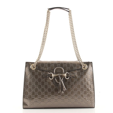 Gucci Emily Chain Flap Shoulder Bag Guccissima Patent Large