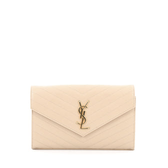 Saint Laurent Classic Monogram Chain Wallet Matelasse Chevron Leather Small