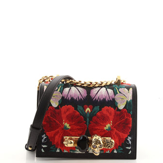 Alexander McQueen Jewelled Flap Satchel Embroidered Leather Small