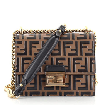 Fendi Kan U Shoulder Bag Zucca Embossed Leather Small