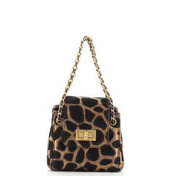 Chanel Accordion Flap Mademoiselle Lock Evening Bag Printed Pony Hair Mini