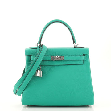 Hermes Kelly Handbag Green Togo with Palladium Hardware 25