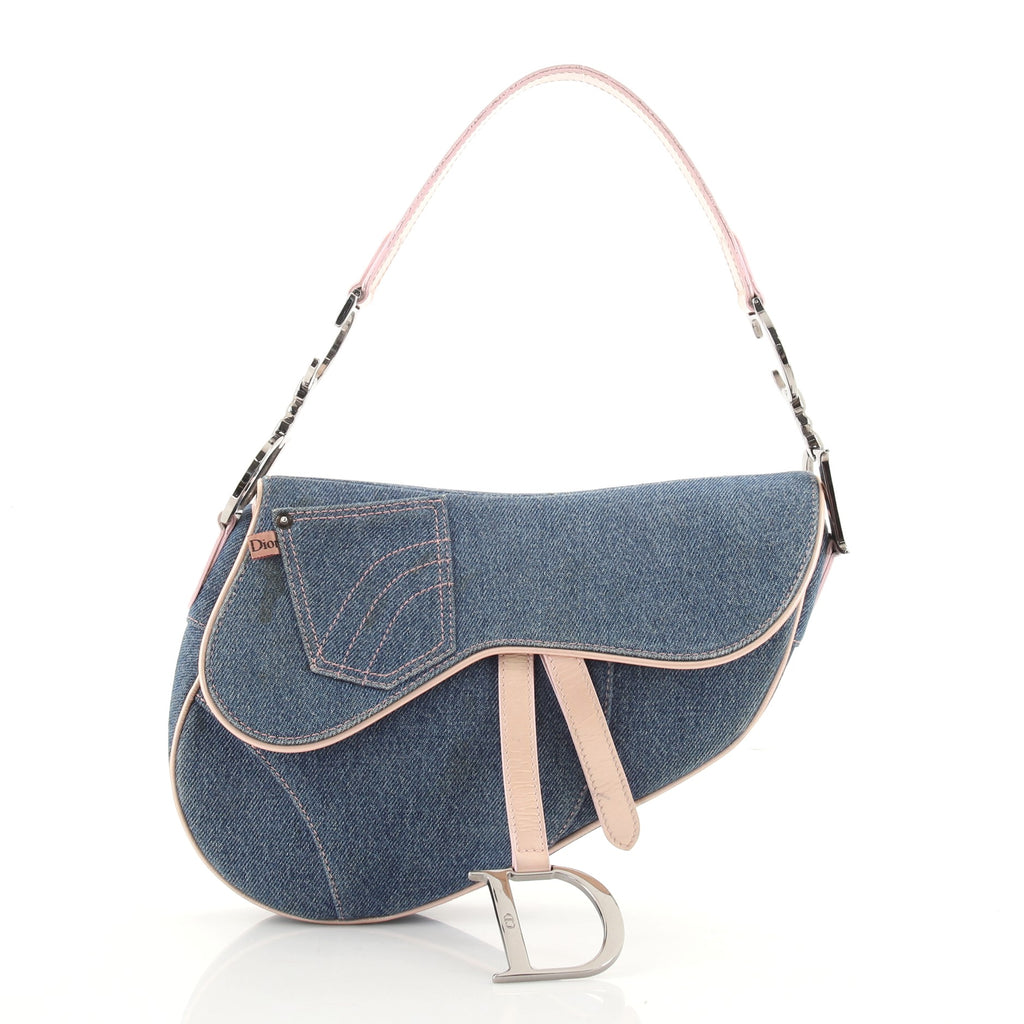 Christian Dior Vintage Saddle Bag Denim Medium Blue 1357862