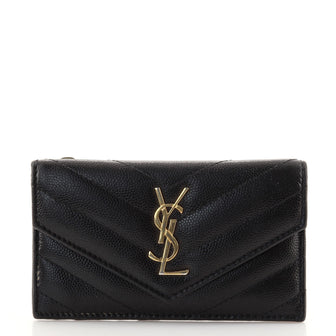 Saint Laurent Monogram Fragments Flap Card Case Matelasse Chevron Leather