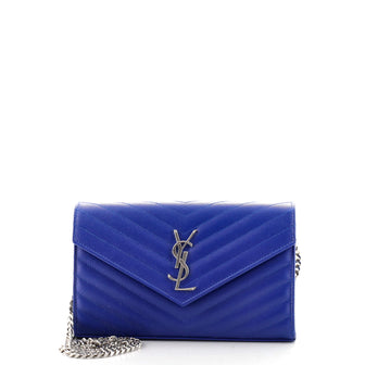 Saint Laurent Classic Monogram Wallet on Chain Matelasse Chevron Leather Medium
