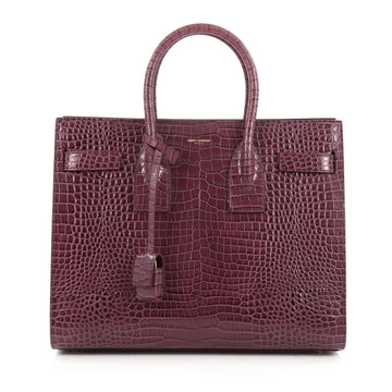 Saint Laurent Sac de Jour NM Crocodile Embossed Leather Small Purple 1358101