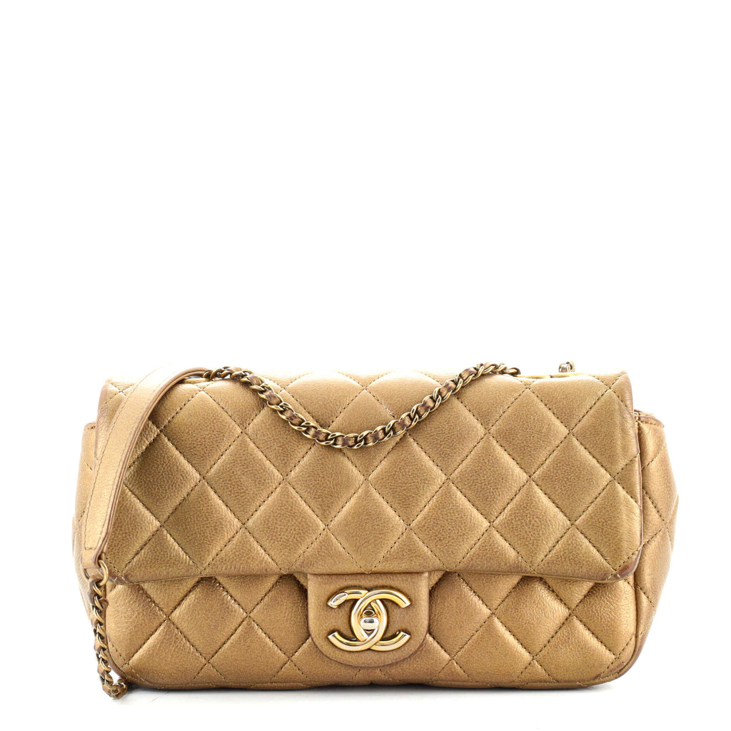 Chanel CC Eyelet Flap Bag Quilted Iridescent Goatskin Medium Gold 1358141