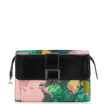 Balenciaga Turn Lock Zipped Clutch Printed Leather with Patent Small