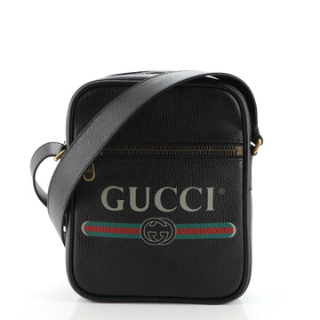 Gucci Logo Zip Messenger Bag Printed Leather Small