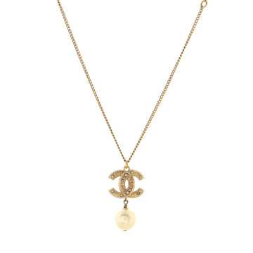 Chanel CC Pearl Drop Pendant Necklace Metal with Faux Pearl